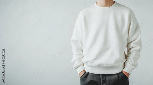 Sweat Men's Sweat Shirt Fleece Fabrics White